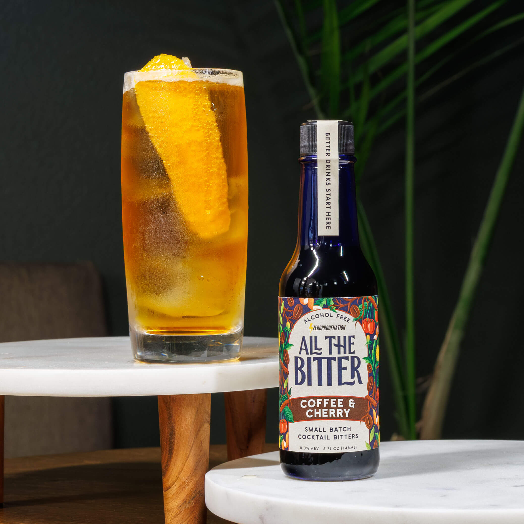 Bottle of ATB Coffee & Cherry bitters served as "bitters and soda"