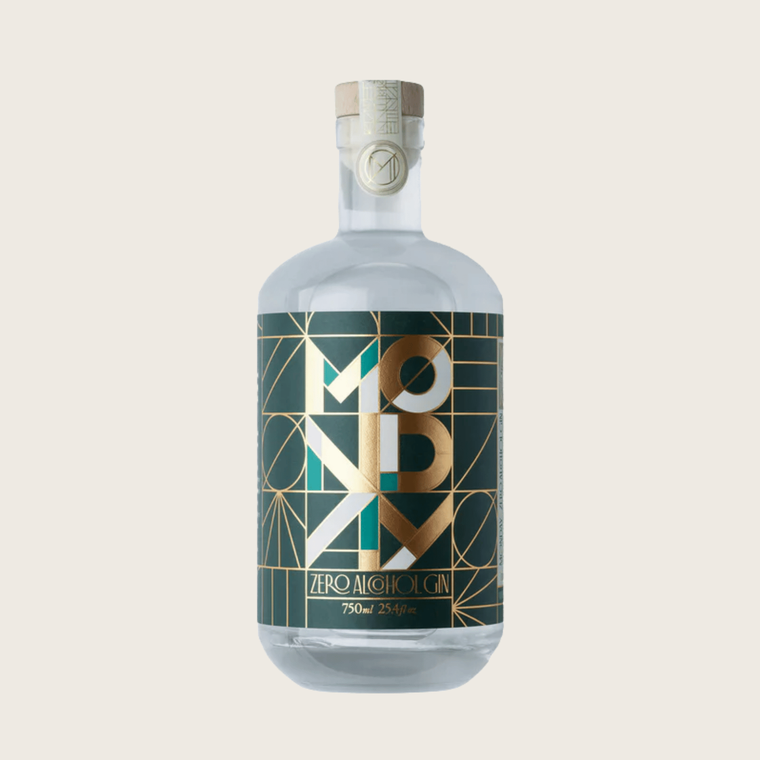 Bottle of Mono Zero Alcoholic Gin on a light beige background